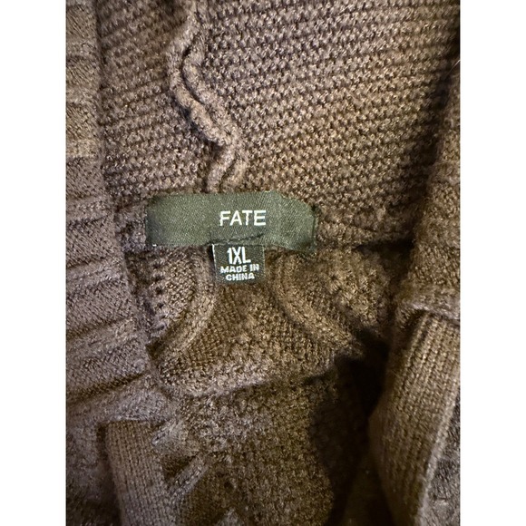FATE Cable Knit Sweater Brown Plus Size 1XL Hooded Cozy Casual Relaxed - Picture 2 of 6